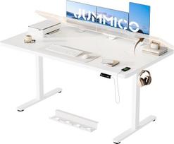 „JUMMICO“ aukščio reguliuojamas stalas, 160 x 80 cm, elektra valdomas aukščio reguliuojamas stalas su laidų tvarkymo sistema ir 18 mm storio sulankstomu stalviršiu, skirtas dirbti stovint ir sėdint, biuro stalas namų biurui, baltas