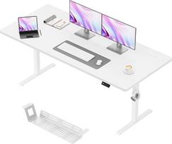 „JUMMICO“ elektrinis aukščio reguliuojamas stalas, 180 x 80 cm, aukščio reguliavimas su 2 atminties funkcijomis, stovėjimo ir sėdėjimo režimai, biuro stalas, kompiuterinis stalas su laidų tvarkymo dėžute, baltas