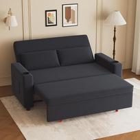 „Jummico“ miegamoji sofa, dvivietė, maža sofa su miego funkcija, išskleidžiama miegamoji sofa su pagalvėle, sofa su velveto apmušalu ir gėrimų laikikliu, sulankstoma sofa, skirta svetainei ir miegamajam, mėlyna-juoda