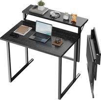 „JUMMICO“ sulankstomas stalas, 80 cm mažas stalas su lentynėle monitoriui, dviejų lygių sulankstomas stalas namų biurui, biurui, mokyklai, kompiuterinis stalas mažoms erdvėms (antracito spalvos)