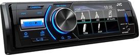 „JVC“ USB automobilių radijas su „Bluetooth“ ir 3 colių TFT spalvotu ekranu (atbulinės eigos kameros įvestis, „Aux“ įvestis, MP3, WMA, FLAC, DSP, 4 x 45 vatai), juodos spalvos