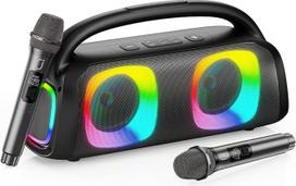 „JYX“ nešiojamasis karaokės grotuvas, karaokė su 60 W „Bluetooth“ garsiakalbiu, 2 belaidžiais karaokės mikrofonais, įkraunamų mikrofonų lizdu, garso stiprinimo sistema, pilnas rinkinys namų vakarėliams, bažnyčiai, piknikui, lauke