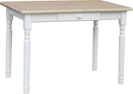 „k koma“ valgomojo stalas, virtuvės stalas iš masyvios pušies, „White Honey“ spalvos, su stalčiu – lakuota pušis (70 x 90)
