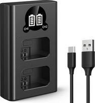 „K&F CONCEPT NP-FW50“ su LED ekranu, dviejų lizdų įkroviklis, su „Micro USB“ ir „Type-C“ jungtimis, suderinamas su „Sony A6000“, „A6400“, „A7“, „A7II“, „A7S2“, „A7R2“, „A5000“, „A55“, „RX10“, „NEX-3/5/7“ USB duomenų perdavimo kabeliu ir akumuliatoriaus įk