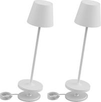 „K-Bright“ reguliuojamo ryškumo LED stalo lempa su baterijomis, 38 cm | Tinka naudoti patalpose ir lauke | Įkraunama | 3000 K šilta balta šviesa | Dizainerio sukurta stalo lempa | Įkrovimo stotelė su kontaktiniu jungimu | Balta (2 vnt. rinkinys)