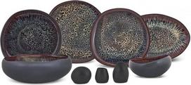 „Karaca Earth Collection“ „Galactic“ 55 dalių keramikos indų rinkinys 12 asmenims, įvairiaspalvių lėkščių rinkinys, indaplovėje plaunamas indų rinkinys, vakarienės indų rinkinys su reaktyviąja glazūra, juodos spalvos