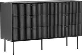 „Karby S“ komoda su 6 stalčiais, 120 x 40 x 75 cm, pramoninio stiliaus komoda su stalčiais, daug vietos daiktams laikyti, juoda