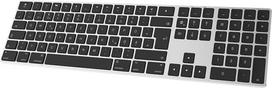 „KB-K2-SV-DE“ – „Bluetooth“ aliuminio belaidė klaviatūra, skirta „Mac“ kompiuteriams, su plokščiais ir tyliais klavišais, suderinama su keliais įrenginiais, įskaitant „Apple iMac“, „MacBook“, „Mac“ ir „iPad“, su įkraunama baterija, sidabrinė-juoda