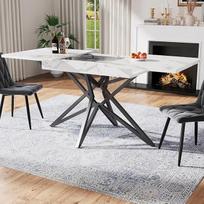 „Kebnor“ išsiskleidžiantis valgomojo stalas 120 (160) x 80 cm, išsiskleidžiantis virtuvės stalas, pusryčių stalas, žvaigždės formos kojos, juodos geležinės kojos, marmuro imitacijos stalviršis (baltas)