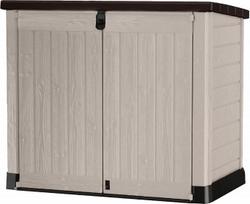 „Keter Store it out Pro“ šiukšlių konteinerių dėžė su dujine spyruokle, atspari oro sąlygoms, rakinama, smėlio spalvos, 1 200 l, 145,5 x 82 x 123 cm, tinka 2 vnt. 240 l talpos šiukšlių konteineriams