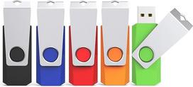„KEXIN“ USB atmintinė, 16GB. 5 vnt. USB 2.0 atmintinių rinkinys, spalvingas metalinis korpusas, pasukamas dizainas, su raktų žiedu, tinkamos USB atmintinės