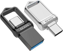 „KEXIN“ USB-C atmintinė, 128GB, 2 vnt. rinkinys, 2-in-1 USB 3.0 atmintinė su OTG funkcija, skaitymo greitis iki 100MB/s, vandeniui atsparus metalinis korpusas, skirta nešiojamiesiems kompiuteriams, planšetiniams kompiuteriams, automobiliams ir „Type-C“