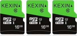 „KEXIN“ „Micro SD“ kortelė, 16GB, 3 vnt. rinkinys, „MicroSDHC“ UHS-I, 10 klasė, U1, „Mini SD“ kortelė su adapteriu, atminties kortelė, skirta išmaniesiems telefonams, planšetiniams kompiuteriams ir fotoaparatams