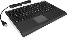„Keysonic“ ACK-540U+ juoda mini klaviatūra su integruotu išmaniuoju jutikliniu pultu, su Jungtinės Karalystės klavišų išdėstymu