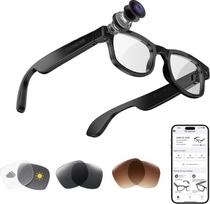 „KI Smart“ akiniai su kamera, 1080p vaizdo įrašymas, vertimas realiuoju laiku, „Bluetooth“ akiniai su mikrofonu, muzika ir skambučiai, balso asistentas, 3 keičiami lęšiai kasdieniam naudojimui, kelionėms ir susitikimams