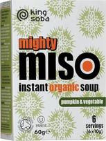 „King Soba“ „Mighty Miso“ moliūgų ir daržovių greito paruošimo sriuba, 60 g