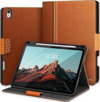 „KingBlanc“ dėklas „iPad Air 11“ (M4/M3/M2) ir „Air 5/4“ (rudas) | Dviejų tekstūrų dizainas, rašiklio laikiklis, PU oda, reguliuojamas stovas peržiūrai ir rašymui, automatinis miego režimo įjungimas ir išjungimas