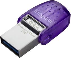 „Kingston DataTraveler microDuo 3C“ USB atmintinė, 64GB, USB 3.0, „Type-C“ ir „Type-A“ jungtys – DTDUO3CG3/64GB, violetinė + sidabrinė