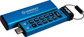 „Kingston IronKey Keypad 200C“ 32GB šifruotas USB | Raidžių ir skaičių klaviatūra | Prieiga naudojant kelių skaitmenų kodą | XTS-AES 256 bitų | Sertifikuota pagal FIPS 140-3 3 lygį (laukiama) | IKKP200C/32GB, mėlyna