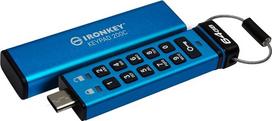 „Kingston IronKey Keypad 200C“ 64GB šifruotas USB | Raidinis-skaitmeninis klaviatūros blokas | Prieiga naudojant kelių skaitmenų kodą | XTS-AES 256 bitų | Sertifikuotas pagal FIPS 140-3 3 lygį (laukiama) | IKKP200C/64GB, mėlyna