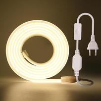 „KISUFU“ 220 V COB LED juosta su jungikliu kištuke, 15 m, 288 LED/m, lanksti, didelio tankio, CRI ≥ 85, FCOB LED juosta, IP65 atsparumo vandeniui, ypač ryški LED juosta, skirta miegamojo ir spintų apšvietimui