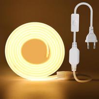 „KISUFU“ 220 V COB LED juosta su jungikliu kištuke, 15 m, 288 LED/m, lanksti, didelio tankio, CRI ≥ 85, FCOB LED juosta, IP65 atsparumo vandeniui, itin ryški LED juosta, skirta miegamojo ir spintos apšvietimui