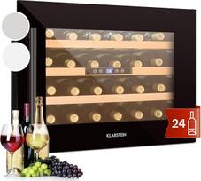 „Klarstein Vinsider 24 Onyx Edition“ vyno šaldytuvas su stiklinėmis durimis • Vyno šaldytuvas • Vyno temperavimo spintelė • Įmontuojamas prietaisas • 24 buteliai • 5–22 °C • LED ekranas • 3 lentynos • Vidinis apšvietimas • Juodos spalvos