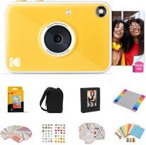 „Kodak Printomatic+“ momentinio skaitmeninio fotoaparato dovanų rinkinys su maišeliu, 20 vnt. „Zinc“ 2x3 nuotraukų popieriaus, albumu, lipdukais, rėmeliais ir žymekliais – geltonas