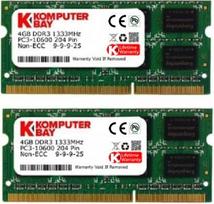 „Komputerbay“ 8GB (2 x 4GB) DDR3 SODIMM (204 kontaktų) 1333 MHz PC3-10600 (9-9-9-24) nešiojamojo kompiuterio „Apple iMac“ atmintis
