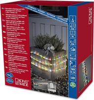 „Konstsmide“ 3744-500 LED šviesos vamzdis, 6 m, su šviesos jutikliu ir 6 val. bei 9 val. laikmačiu, 96 spalvotais diodais, maitinamas baterijomis, skirtas lauko sąlygoms (IP44), 4 x D 1,5 V (į komplektą neįeina)