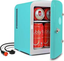 „Koolatron Retro Mini“ šaldytuvas, 4 litrų talpos šaldytuvas miegamajam, 6 skardinių talpos mažas šaldytuvas, skirtas odos priežiūros priemonėms, maistui, gėrimams, kosmetikai, vaikams, namams, automobiliui ir kelionėms, su 12 V nuolatinės srovės maitinim