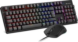 „KOORUI QWERTZ“ 3200 DPI raudonos spalvos USB mechaninė žaidimų klaviatūros ir pelės komplektas