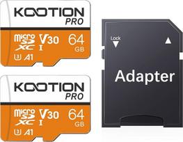 „Kootion“ 64GB „Micro SD“ atminties kortelė – 2 vnt. rinkinys (U3, V30, 4K-UHD, A1), skirta fotoaparatams, išmaniesiems telefonams ir planšetiniams kompiuteriams