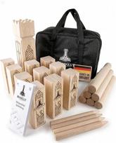 „Kubb Viking“ metimo žaidimas su nešimo maišeliu [ugnio graviravimas] Pagamintas iš kaučiukmedžio. Švediškas šachmatų žaidimas ant vejos. Aukščiausios kokybės medinis žaidimas suaugusiems ir vaikams