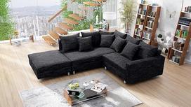 „Kuechen-preisbombe“ svetainės sofa, kampinė sofa, audinio apmušalai, juoda + taburetė „Minsk L“