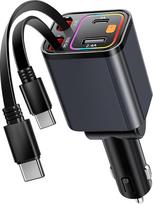 „Kwak“ 75 W cigarečių degiklio tipo USB-C ištraukiamasis kabelis, skirtas įkrauti automobilį