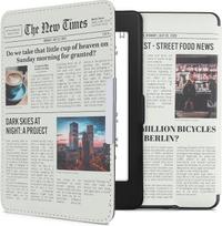 „kwmobile“ apsauginis dėklas „Amazon Kindle Paperwhite“ – elektroninių knygų skaityklės atverčiamas dėklas su automatinio miego funkcija – „Newspaper“ su įvairiaspalviu „Black Sand“ raštu