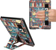 „kwmobile“ apsauginis dėklas, suderinamas su „Amazon Kindle Paperwhite“ 11-osios kartos 2021 m. modeliu – dirbtinės odos dėklas su atrama ir rankos dirželiu – bibliotekos tema – įvairiaspalvis