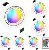 „KYOTECH“ LED įleidžiamieji prožektoriai RGB + šilta balta 3000 K, pasukami, 230 V, 5 W, įleidžiamieji šviestuvai, itin plokšti, skylės skersmuo 68–80 mm, balti įleidžiamieji prožektoriai, keičiantys spalvą, reguliuojamo ryškumo su nuotolinio valdymo pult