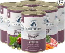„Lakefields Premium“ šlapias šunų maistas, jautiena 61 %, 6 x 400 g, be grūdų šlapias šunų maistas, natūralūs maistui skirti ingredientai, obuoliai, cukinijos ir morkos, švelniai paruoštas