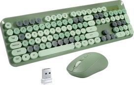 „LAMA“ belaidžių klaviatūrų ir pelės rinkinys, 2,4 GHz pilno dydžio USB kompiuterio klaviatūros ir pelės rinkinys su skaitmeniniu klavišynu, USB imtuvu, retro stiliaus apvaliais klavišais, JAV klaviatūros išdėstymu, skirtas „Windows“ kompiuteriams ir neši