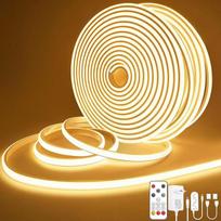 „Lamomo“ COB LED juosta, 20 m, 2 ritiniai, šiltos baltos spalvos, reguliuojamo ryškumo LED juosta, vandeniui atspari 3000 K neoninė LED juosta su nuotolinio valdymo pultu, 10 mm pločio, lanksti silikoninė šviesos juosta, skirta miegamojo, vidaus patalpų i