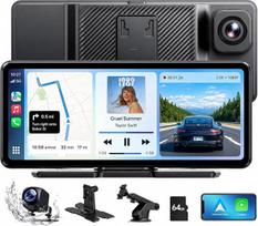 „LAMTTO“ belaidis „CarPlay“ ir „Android“ automobilinis ekranas su vaizdo registratoriumi (2,5 K + 1080p), nešiojamas 6,86 colių HD jutiklinis „CarPlay“ ekranas su balso asistentu, navigacija, „Bluetooth“, FM, AUX, 64GB kortele ir „Mirror Link“