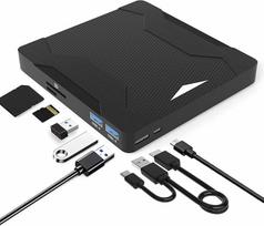 „Lazmin112“ išorinis DVD įrenginys, nešiojamas USB 3.0 Type-C DVD įrašymo įrenginys, nešiojamojo kompiuterio CD/DVD-ROM įrašymo ir atkūrimo įrenginys su apšvietimu, suderinamas su „Win 2000/2003/XP/7/8/10“ ir „Maximum“ operacinėmis sistemomis, skirtas „Ch