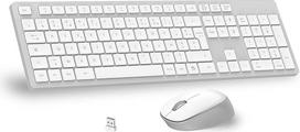 „LeadsaiL“ belaidžių klaviatūros ir pelės rinkinys, ypač plona ir tyli pilno dydžio prancūziška AZERTY klaviatūra, 2,4 GHz, su USB imtuvu, skirta stacionariems kompiuteriams, nešiojamiesiems kompiuteriams, „Windows“ ir „Mac“ – balta-pilka
