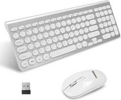 „LeadsaiL KF29“ belaidžių klaviatūros ir pelės rinkinys: belaidė USB pelė ir kompaktiškos kompiuterio klaviatūros su QWERTY UK išdėstymu, skirtos „HP“/„Lenovo“ nešiojamiesiems kompiuteriams ir „Mac“ – sidabrinė spalva