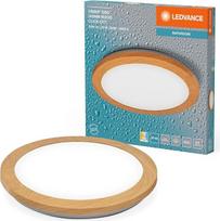 „LEDVANCE Orbis Disc“ sieninis / lubinis šviestuvas su LED, medžio imitacijos apdaila, 22 W, 1800 lm, 3000/4000 K, reguliuojamas sieniniu jungikliu su „Click CCT“ funkcija, 30 cm skersmens, IP44 apsaugos klasė, tinkamas vonios kambariui, su varžtais ir ka
