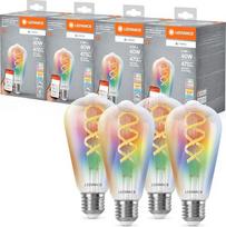 „LEDVANCE SMART+ MATTER“ LED lemputė, suderinama su „Google“, „Alexa“ ir „Apple“, balto stiklo, 4,8 W, 470 lm, E27, spalvota ir balta šviesa, valdymas per programėlę arba balsu, tarnavimo laikas iki 15 000 valandų, 4 vnt. pakuotė