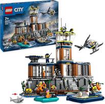 „LEGO City“ policijos nuovada Kalėjimo saloje, policijos žaislų rinkinys su sraigtasparniu, valtimi ir rykliu, rinkinys su 7 minifigurėlėmis ir šunimi, gimtadienio dovana berniukams ir mergaitėms nuo 7 metų 60419