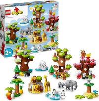 „LEGO DUPLO“ „Pasaulio laukiniai gyvūnai“, žaislinis zoologijos sodas su garso efektais, 22 gyvūnų figūrėlės, tarp kurių – drambliai, pandos ir liūtai, ugdomasis žaislas iš kaladėlių su žaidimų kilimėliu su pasaulio žemėlapiu, skirtas vaikams nuo 2 metų,